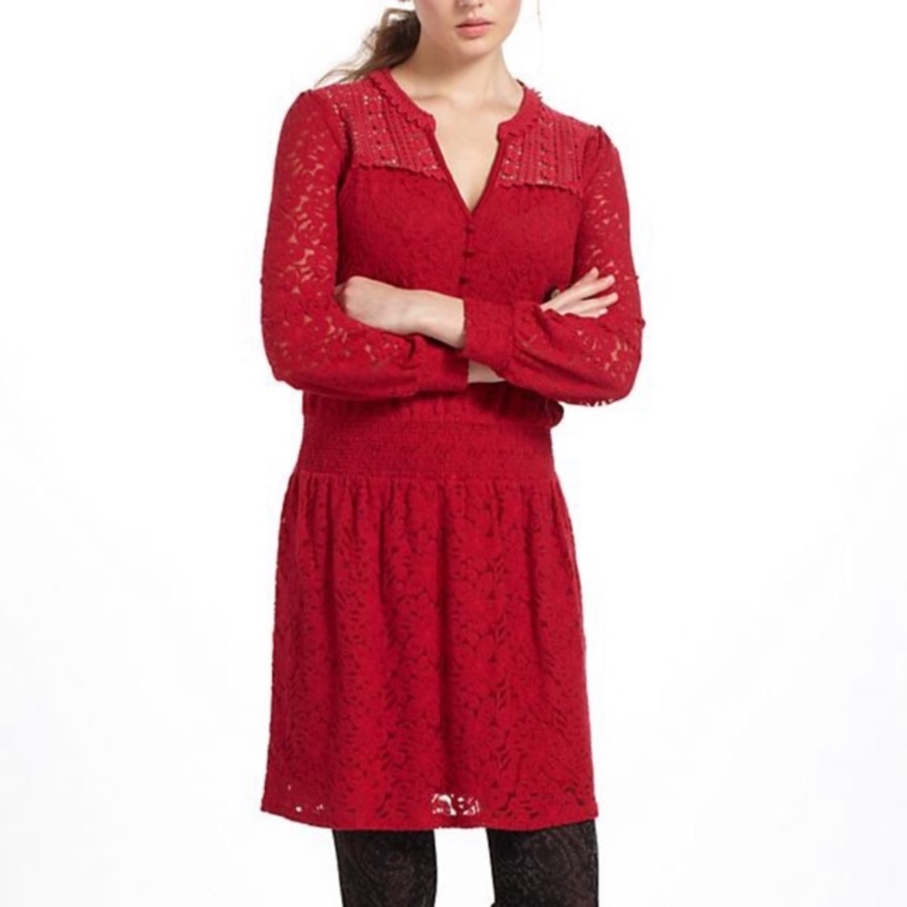 Anthro Leifnotes Field Day Red Dress Crochet XS